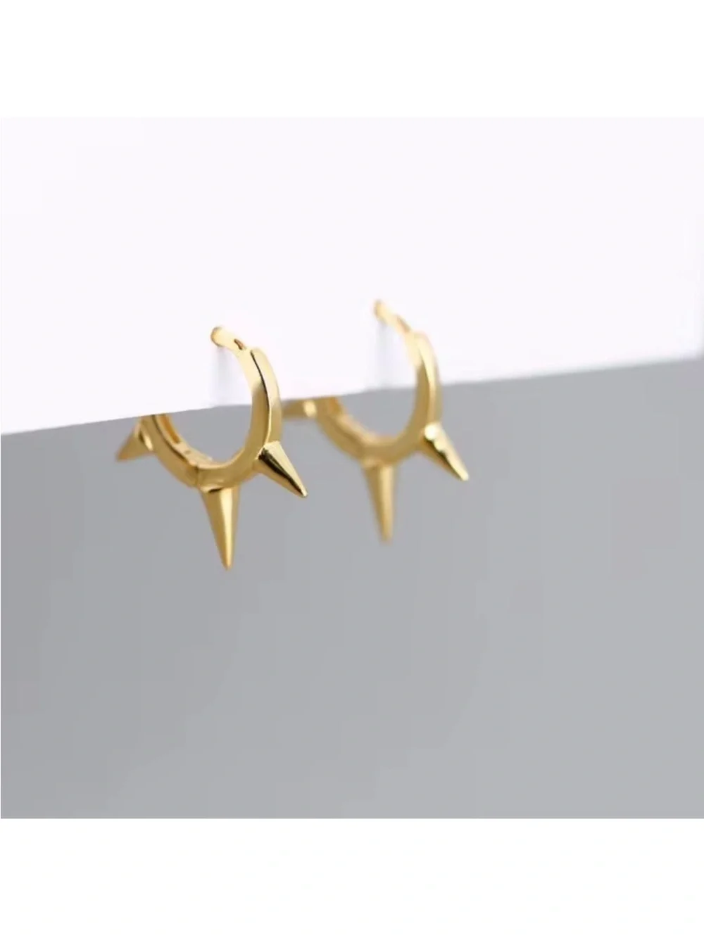 18K Gold Plated Silver Spike Hoop Earrings new